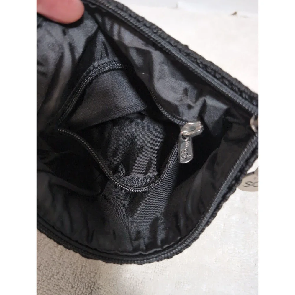 THE SAK MINI PURSE/CLUTCH WITH ZIPPER CLOSURE INSIDE POCKET AND CHARM BLACK EUC